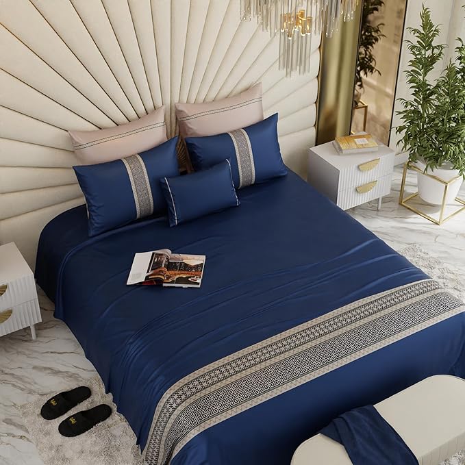 Stoa Paris Crown of Versailles 6 Piece Bedsheet Set Colour Navy