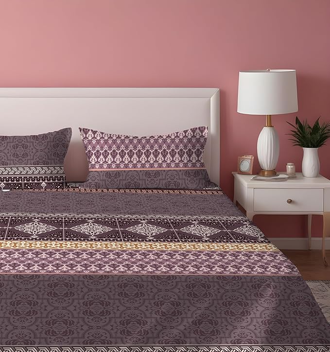 Dreamlet Presents Luxurious Supersoft Cotton Feel 210tc King Size Elastic Fitted Double Bedsheets With 2 Pillow Covers Color | Multi