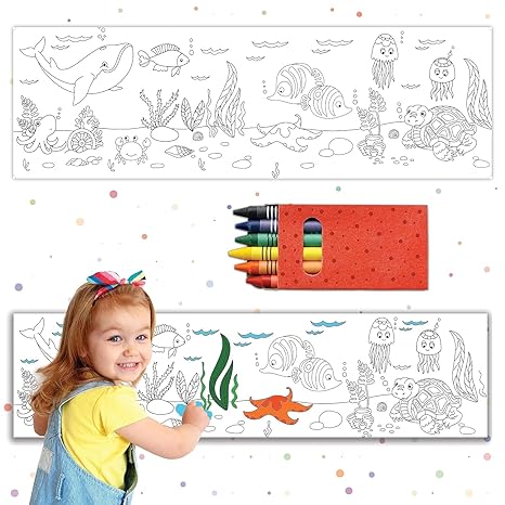 Popcorn Games & Puzzles Kid 1 Metre Reusable Colouring Rolls & Stickers with Crayons Featuring Unicorn