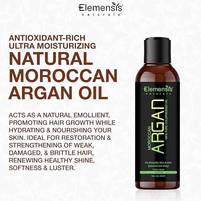 Elemensis Naturals Pure & Natural Therapeutic Grade Cold Pressed Argan Oil - 100 ml