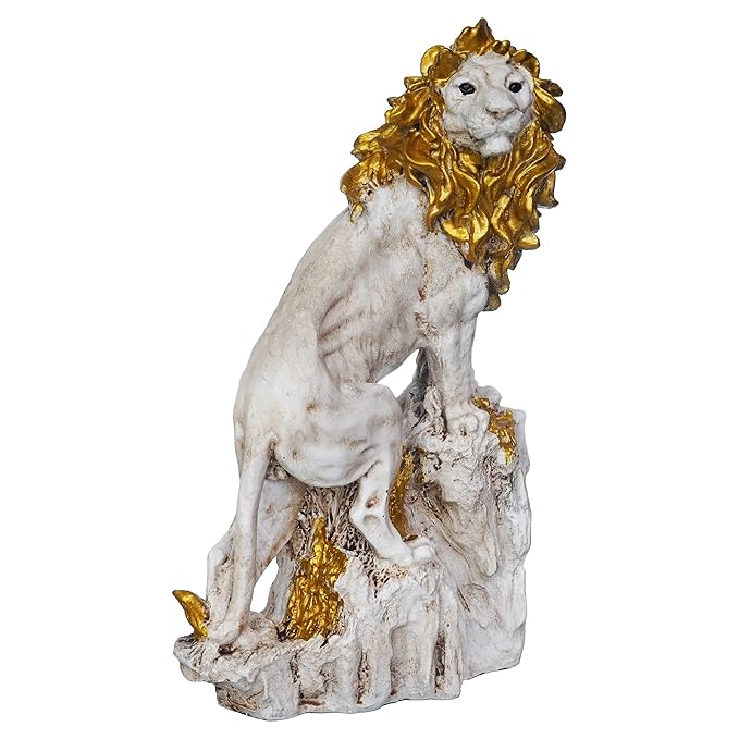 Ecraftindia Polyresin Lion Statue Climbing on Rock Animal Figurine Showpiece