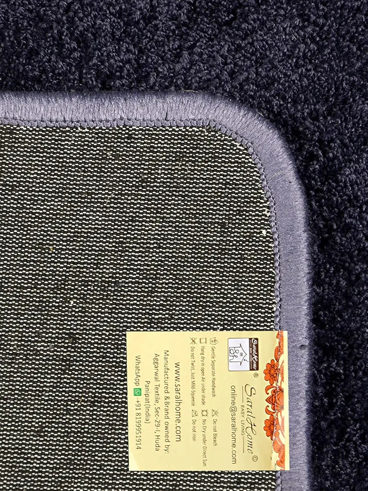 Saral Home Neo Shaggy Yarn Anti-Skid Bath Mats Colour Navy Blue