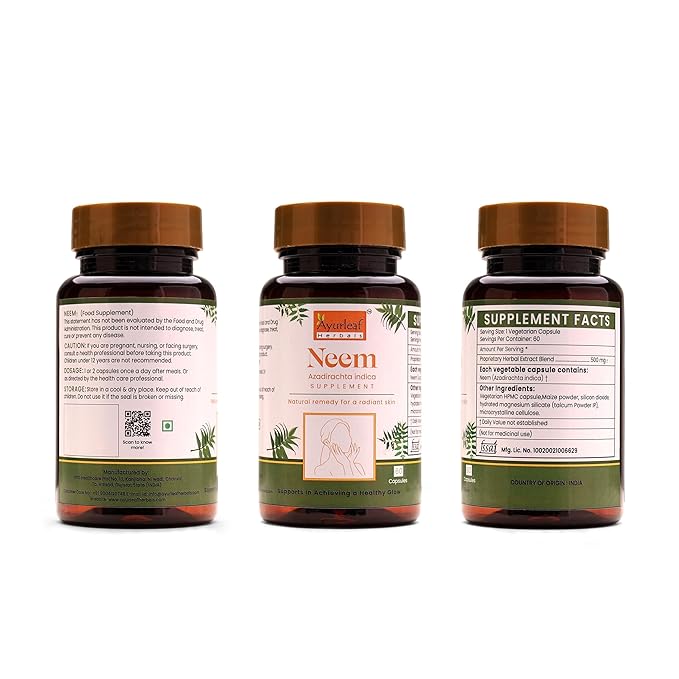 Ayurleaf Herbals Neem Capsules - 60 Caps (Pack of 2)