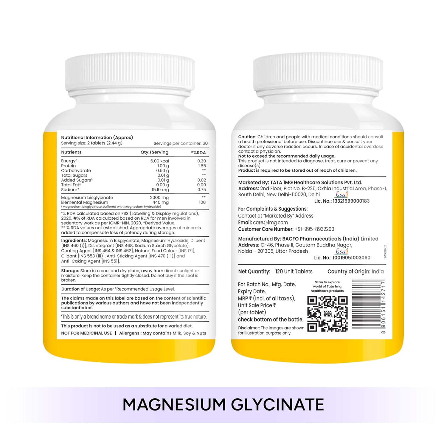 Tata 1mg Magnesium Glycinate, 120 Tablets + Tata 1mg Vitamin D3+K2, 120 Tablets