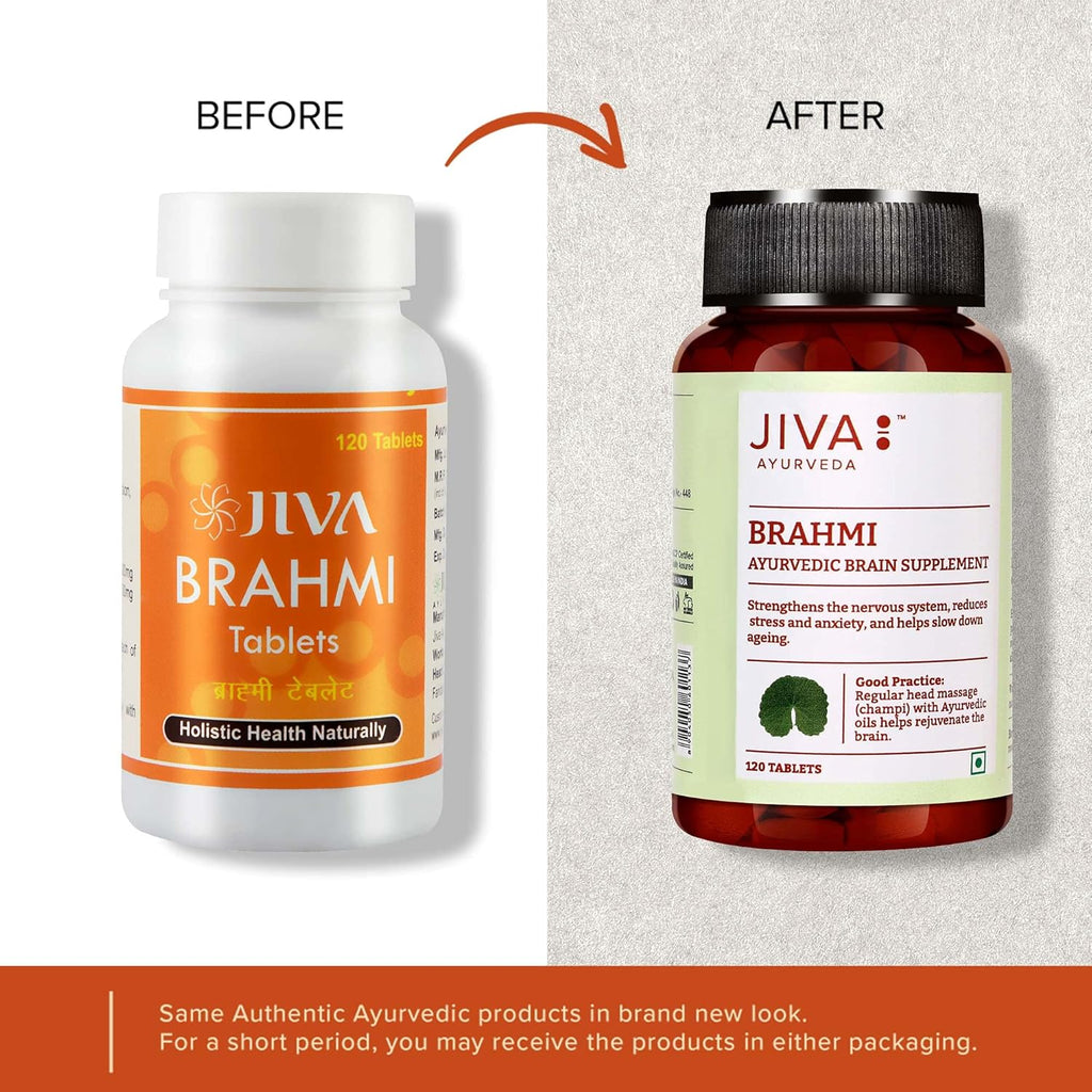 Jiva Brahmi Tablets 500mg | 100% Ayurvedic Formulation Rejuvenates Nervous System, Reduces Stress, Anxiety And Slows Down Aging- 120 Tablets