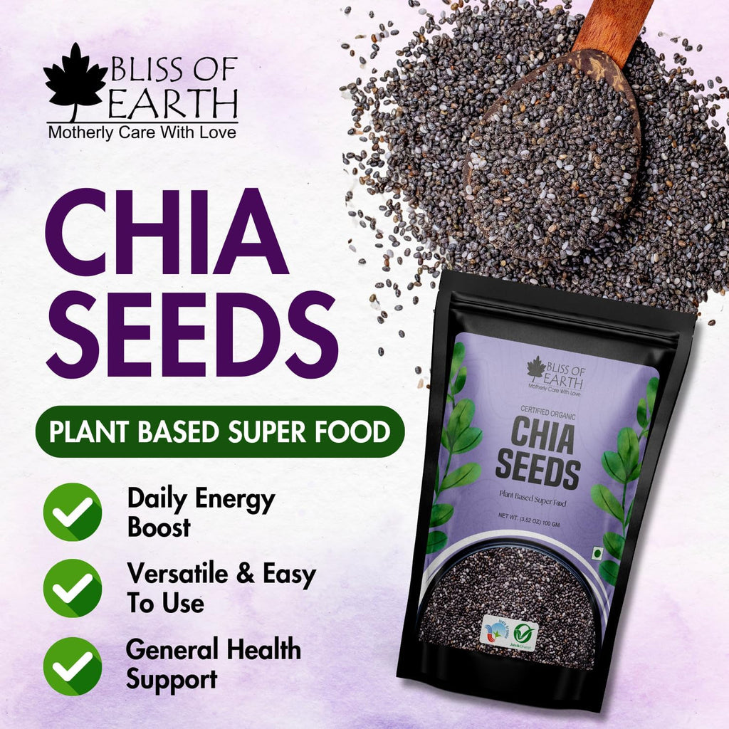 Bliss of Earth Chia Seeds 100g | Raw Superfood with Omega & Fiber | Natural Chia Seeds for Daily Nutrition & Wellness Support