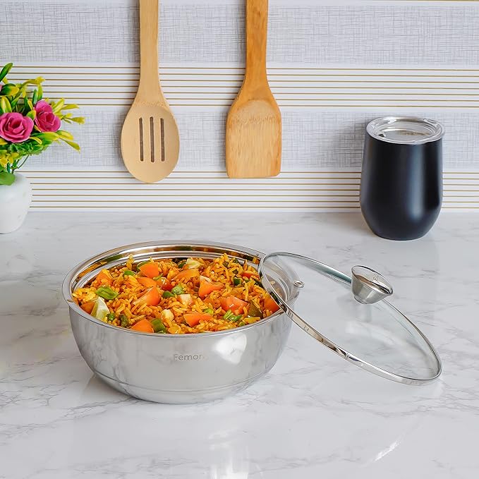Femora Stainless Steel Double Wall Insulated Curry Server Bowls | 500 Ml | Set of 2 | Small Serving Size