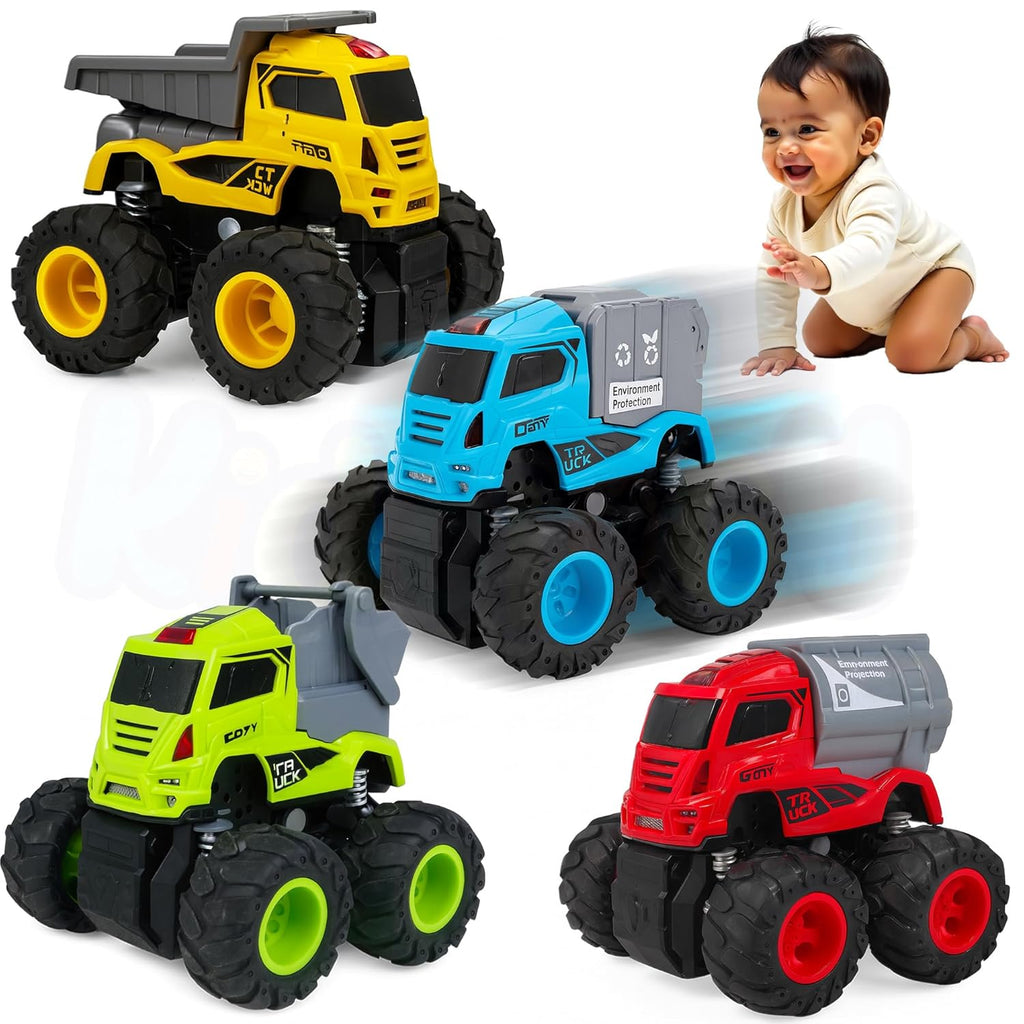 Kidology Mini Trucks Toys Set of 4 Push to Go Trucks Gift Set for Toddlers Multicolor