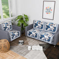 Kuber Industries Set of 6 Velvet 2+1 Seater Sofa Covers Triangular Grey & Blue