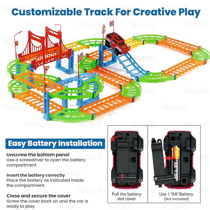 Kidology Flexible Racing Track Playset Toy for Kids 3+ 95 Pcs Multicolor