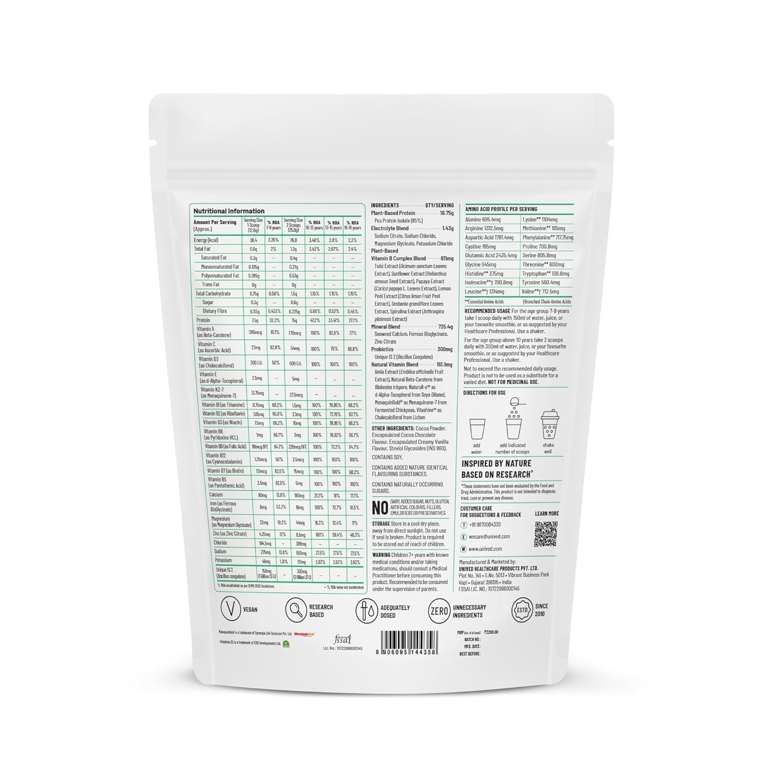 Unived Juniors Daily Nutrition - 15g Pea Protein, Electrolytes, Plant-Based Vitamins, Calcium, Iron, Zinc, Probiotics, Sugar-Free - Comprehensive Nutritional Support for Ages 7-18