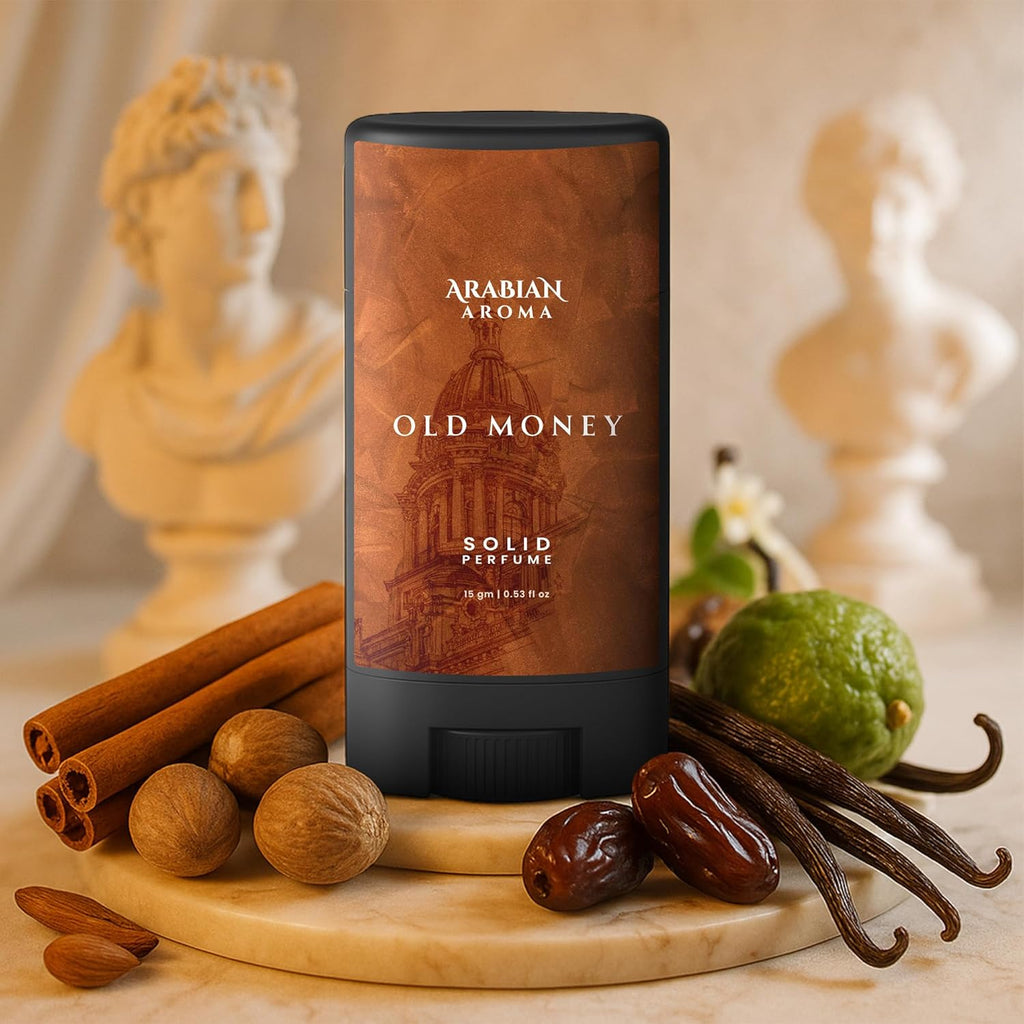 Arabian Aroma Old Money Solid Perfume Stick 15g | Long Lasting Unisex Pocket Perfume | Warm Spicy Vanilla, Citrus & Woody Fragrance