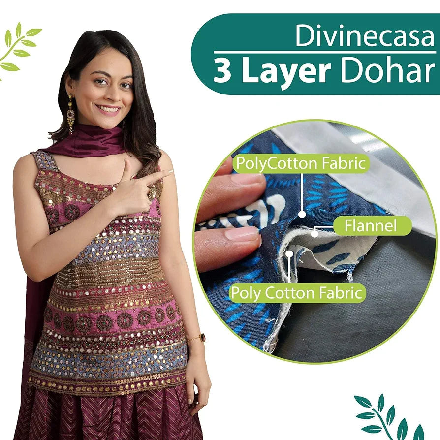 Divine Casa Glace Cotton 120 GSM Reversible Lightweight Printed Double Bed AC Dohar Blanket Quilt Colour Lime Green and Brown TC - 120