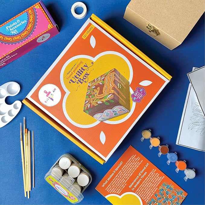Kalakaram Diy Gond Painting Utility Box Kit | Indian Ethnic Art Form Painting Kit | Activity Kit for Kids | Educational Kit for Kids