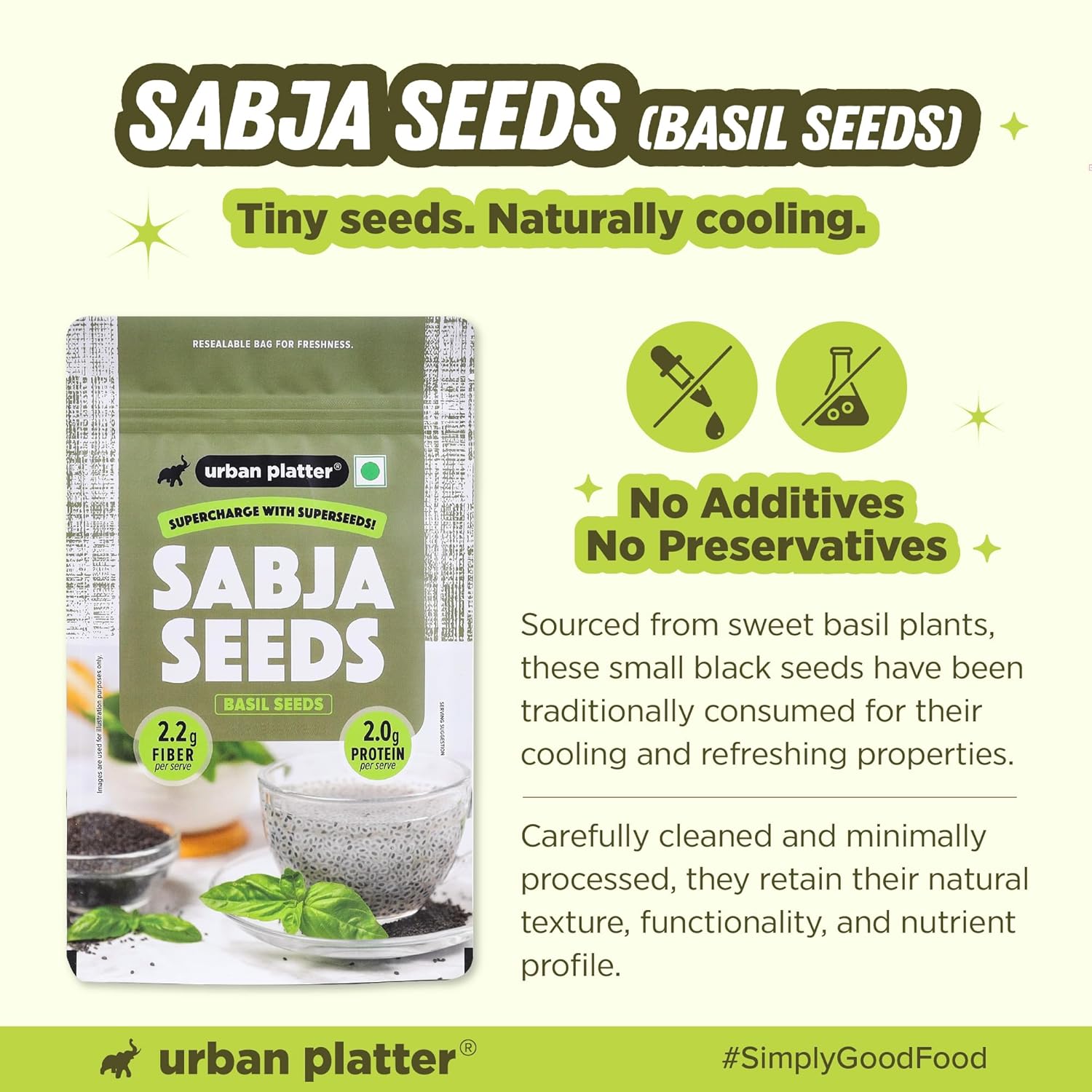 Urban Platter Sabja Seeds, (Basil Seeds for Weight Management, Digestion & Hydration, Rich in Fiber & Omega-3, Falooda, Detox Drinks & Smoothies)