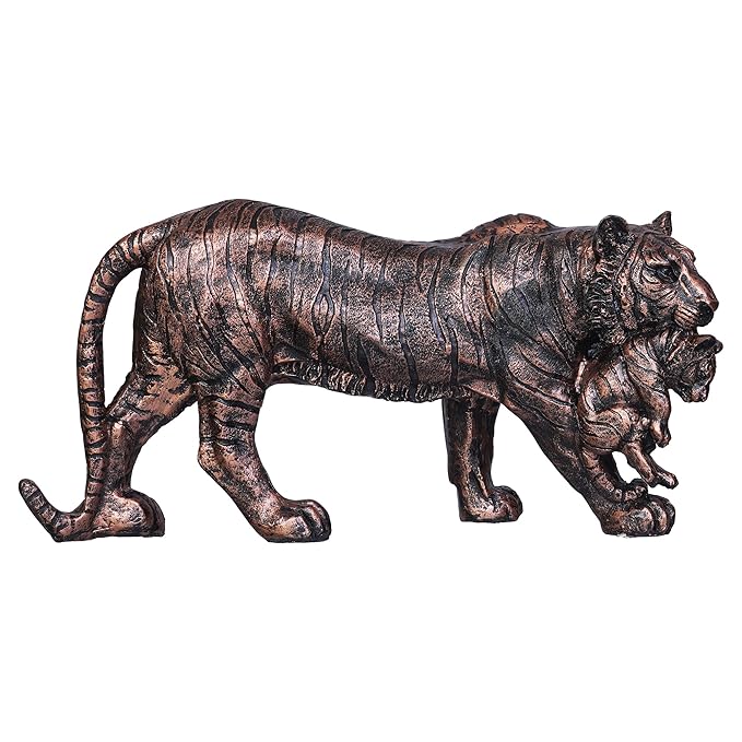 Ecraftindia Rustic Brown Polyresin Lioness With Cub Statue Animal Figurine Decorative Showpiece