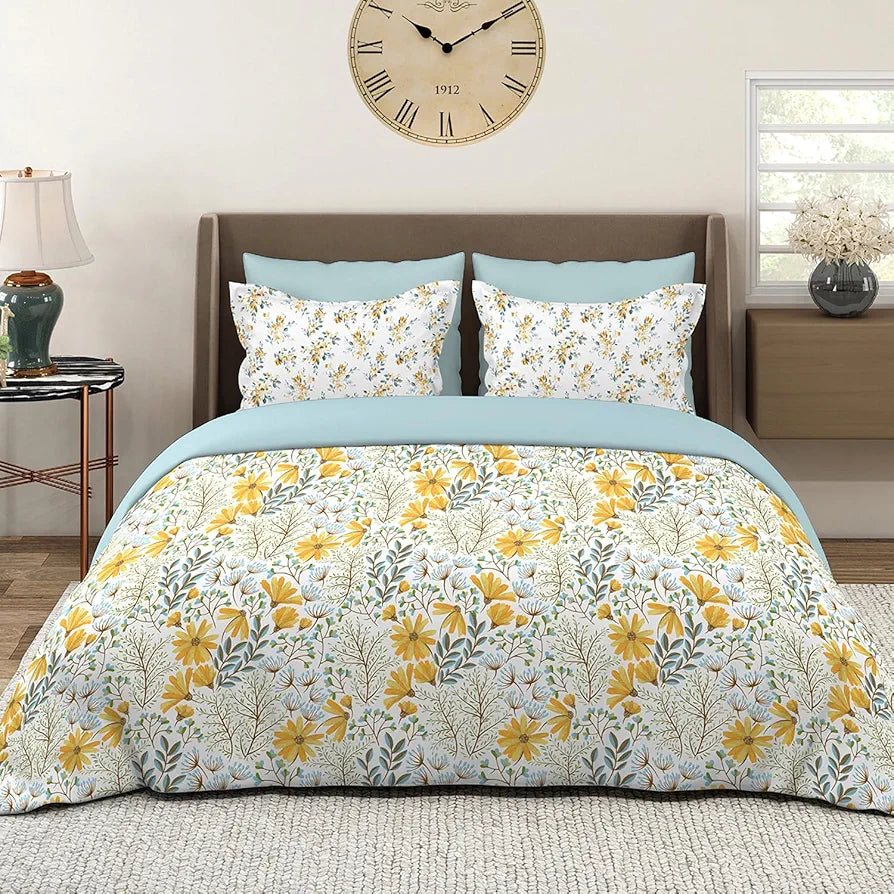 Layers Illuminating Homes Cotton Bedsheet Set for All Seasons Lightweight 144 TC Queen Size Yellow Floral