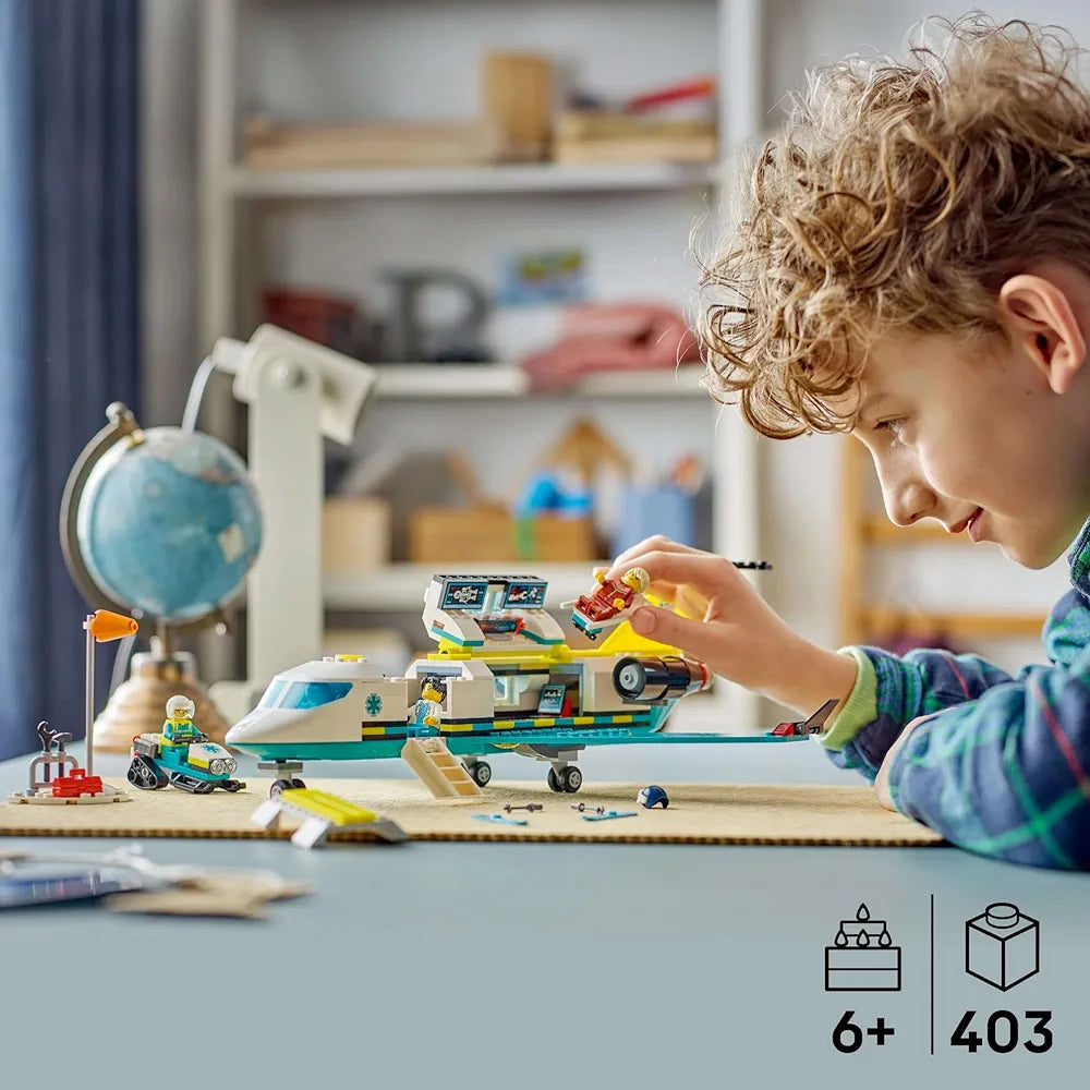 Lego City Emergency Air Ambulance Plane, Airplane Toy Building Set 60465 Building Blocks Toys for 6+ Gift for Boys and Girls