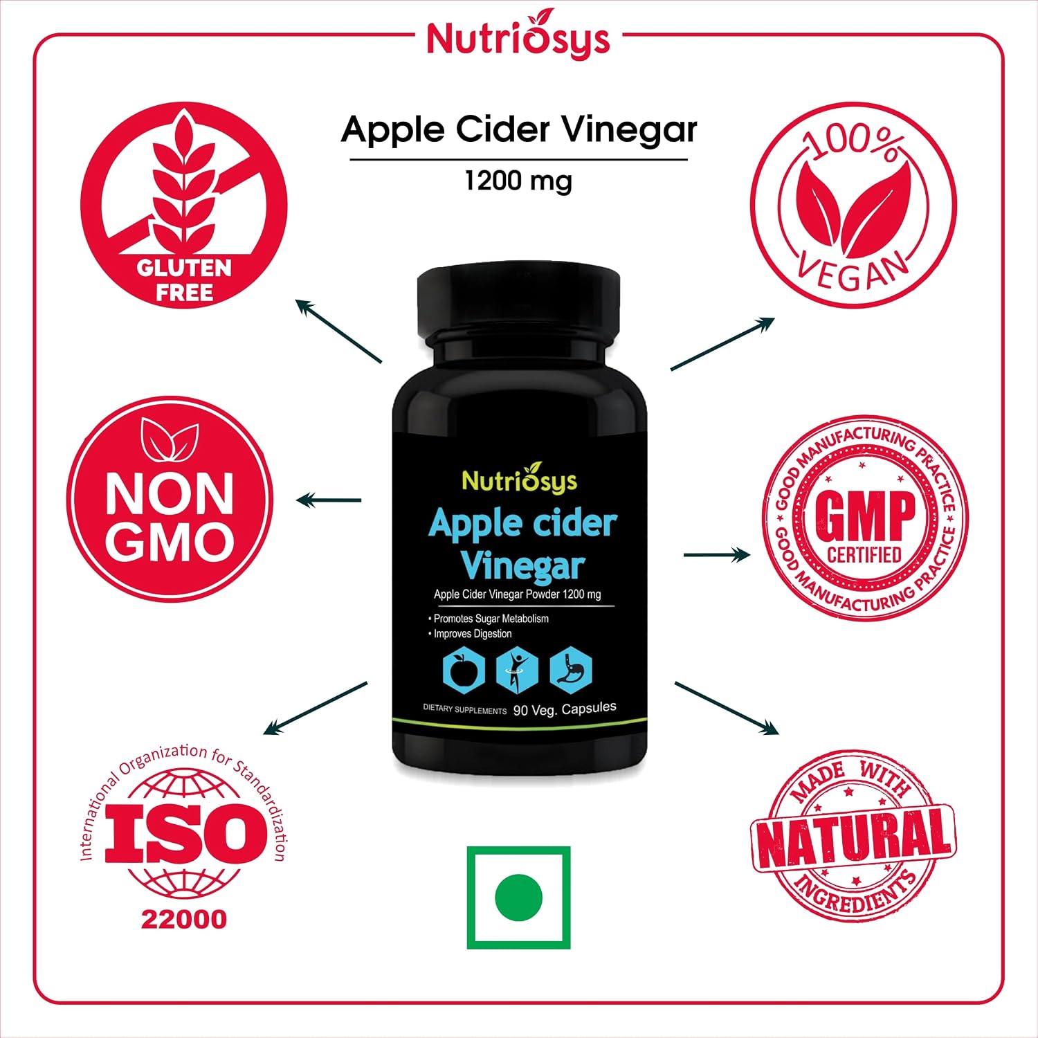 Nutriosys Apple Cider Vinegar 1200mg - 90 Veg Capsules (Pack of 1)