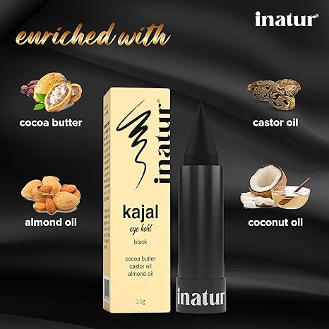 Inatur Black Kajal Eye Kohl for Makeup - 3.5 gms Each