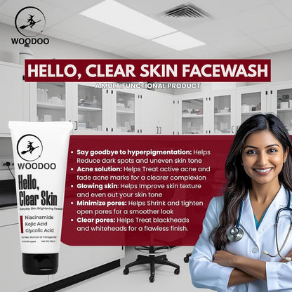 Woodoo's Hello Clear Skin Facewash Clears And Minimizes Pores - 100 ml