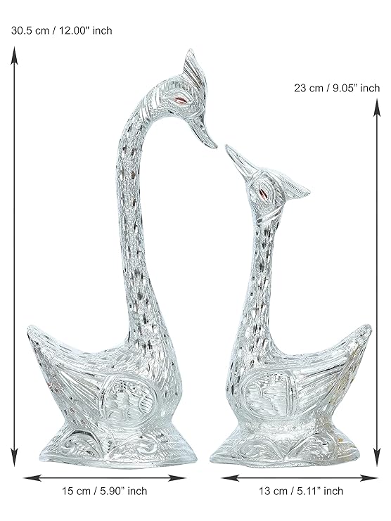 Ecraftindia 12 Inch Silver Kissing Swan Couple Handcrafted Decorative Figurine