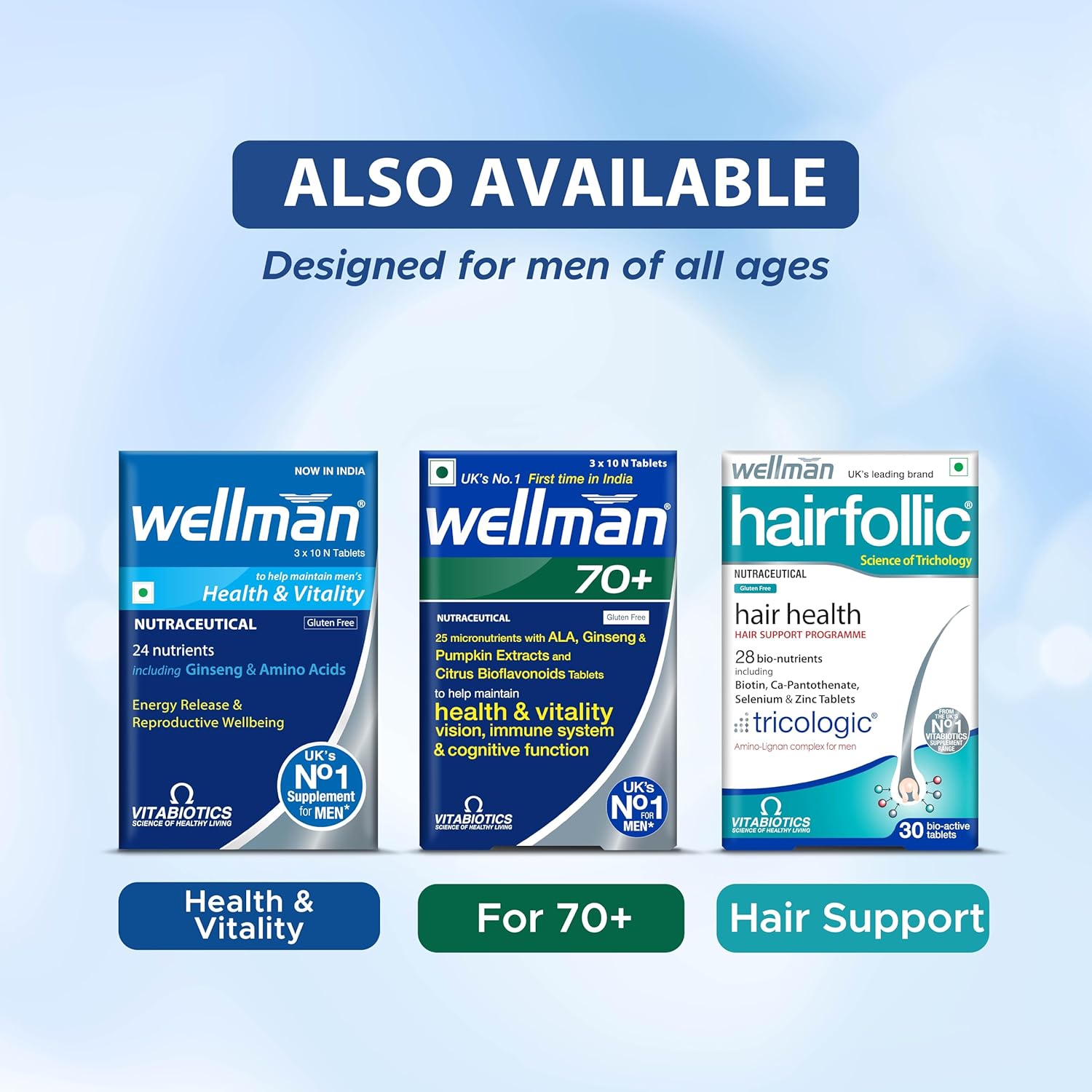 Wellman 50+ Multivitamin Tablets for Men Aged 50+ | Ginseng, Citrus & Amino Acids | Support Health & Vitality | Boost Cognitive & Immune Function | Reduce Tiredness & Fatigue | 30 Veg Tablets