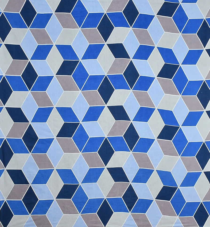 Homefab India 144 TC Microfiber Double Bedsheet with 2 Pillow Covers Blue Geometric
