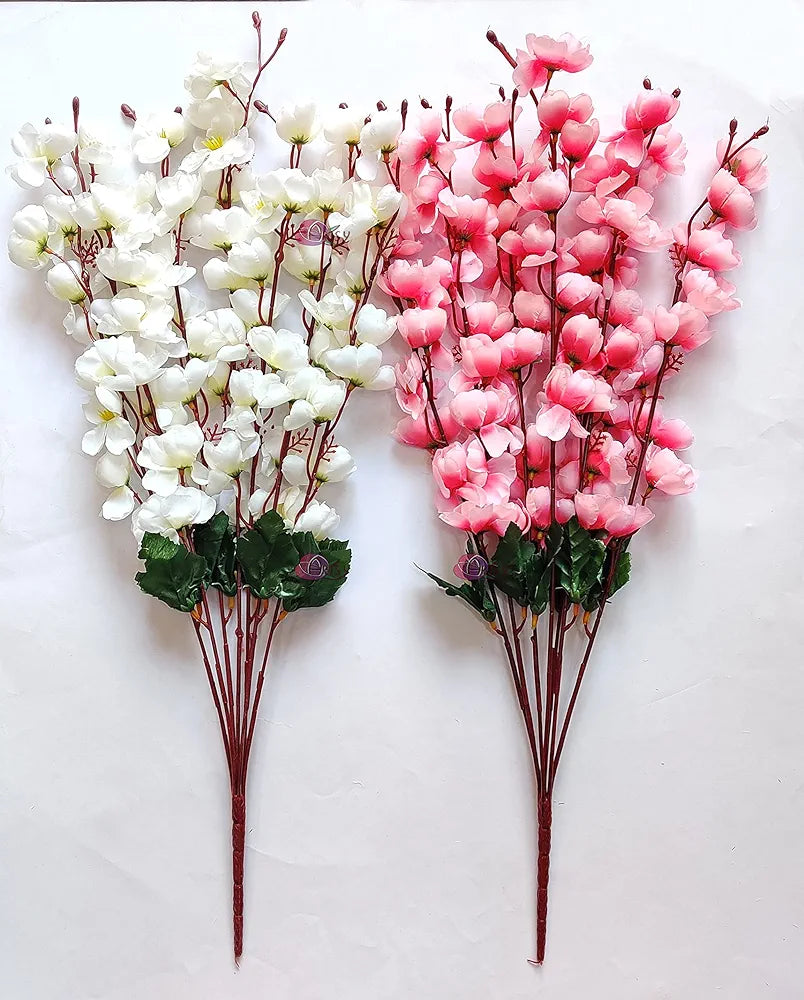 Artificial Flowers Bunch for Decoration Cherry Blossom Ideal for vase Without vase White Pink