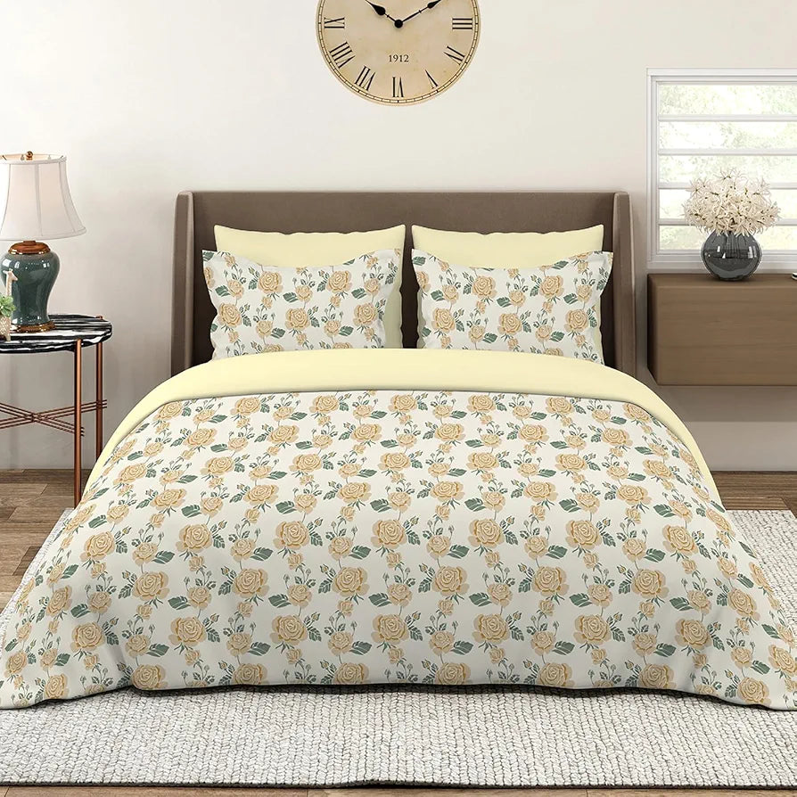 Layers Marigold Cotton Bedsheet Set for All Seasons Lightweight 144 TC King Size Yellow Marigold