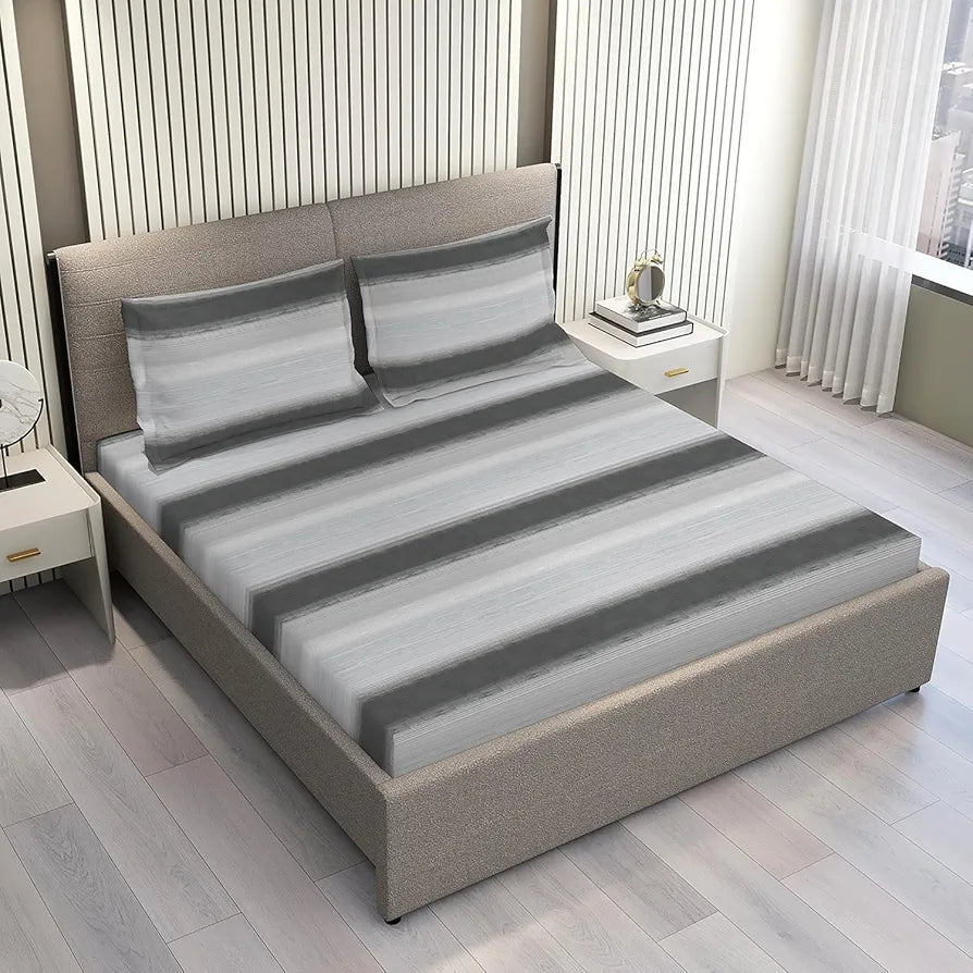 Layers Duracount Bedsheet Set for All Seasons Lightweight Moisture Absorbent 225 CVC King Size Gray Pattern