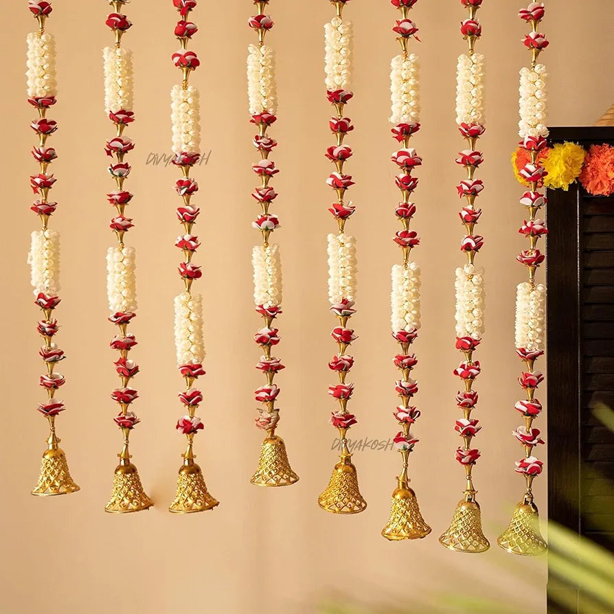 Plastic Khushi Flower and Mogra Hanging Traditional Hanging Latkan Size 3 Ft White
