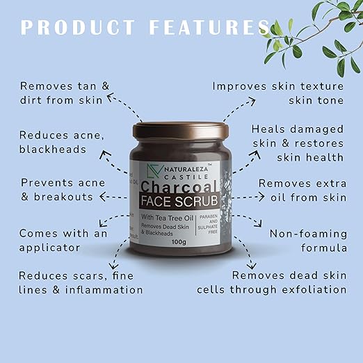 Naturaleza Castile Charcoal With Tea Tree Oil Face Scrub - 100 gms