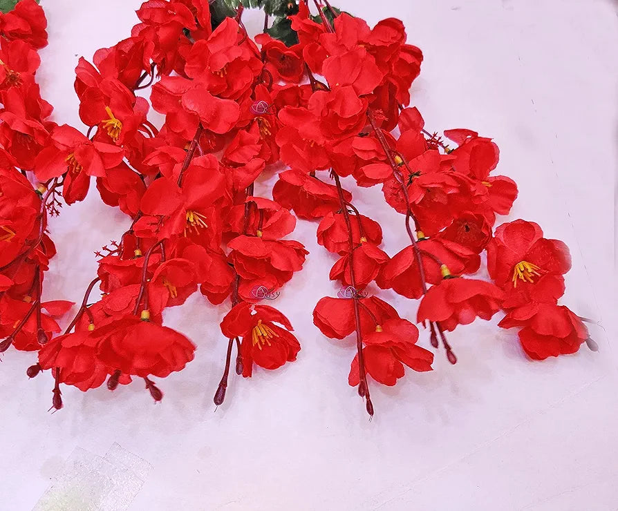 Artificial Flowers Bunch for Decoration Cherry Blossom Ideal for vase Without vase Red