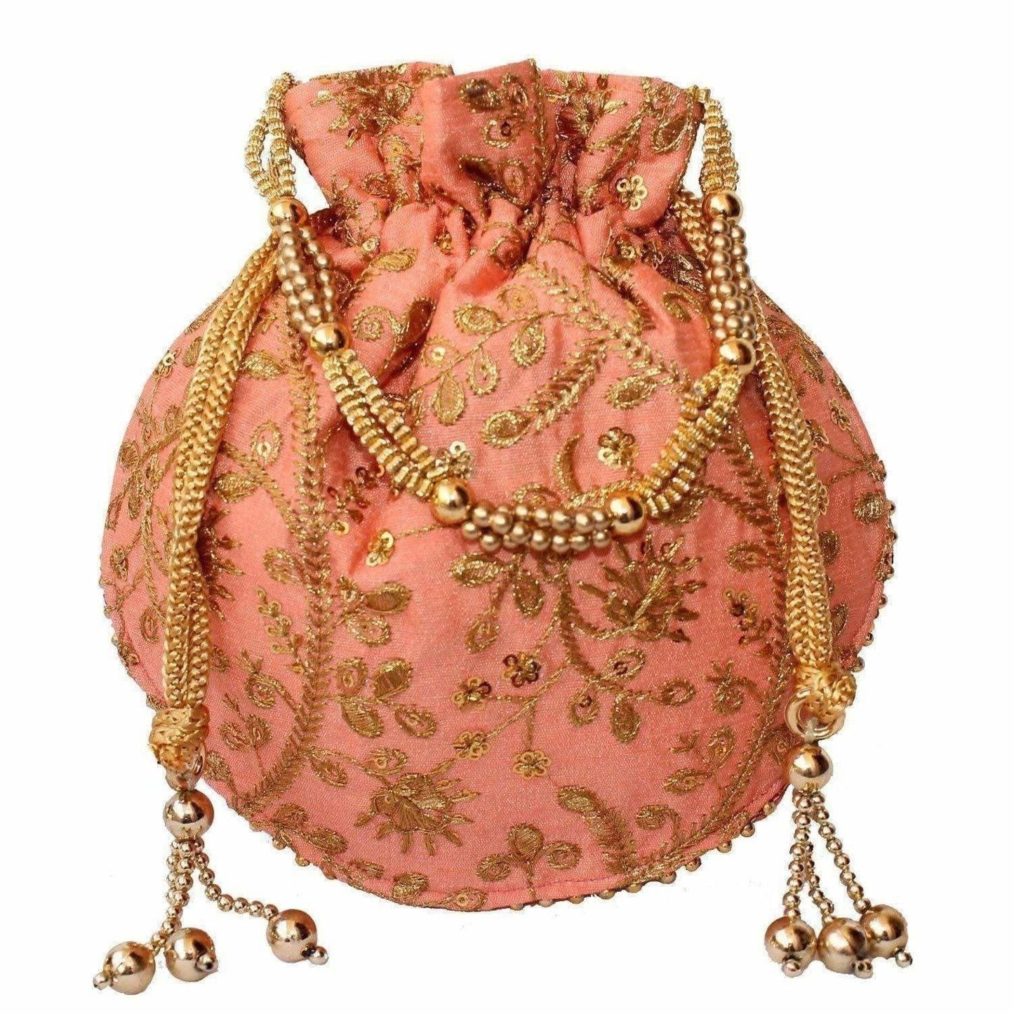 Ethnic Clutch Silk Potli Batwa Pouch Bag with Metal Bead work Gift