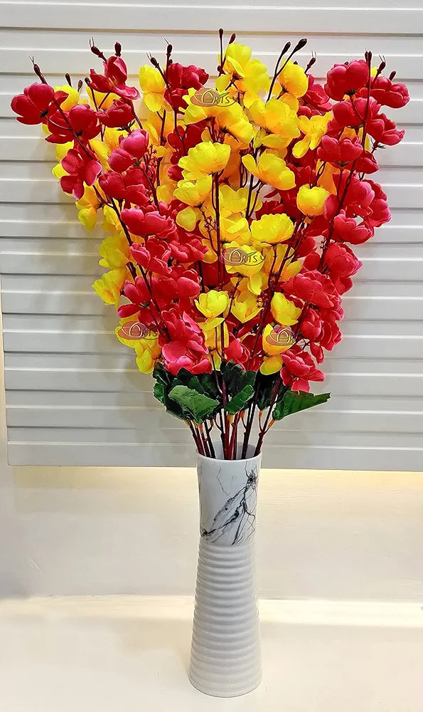 Artificial Flowers Bunch for Decoration Cherry Blossom Ideal for vase Without vase Yellow Maroon
