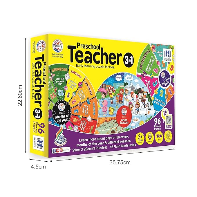 Preschool Teacher 3 in 1 | a Perfect Early Learner Jigsaw Puzzle for Kids | Learn More About Days of the Week, Months of the Year