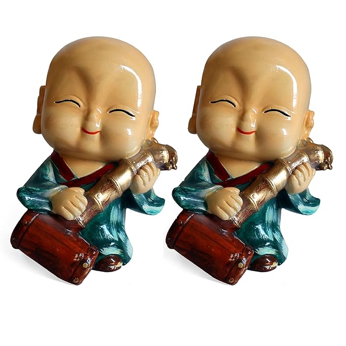 Tied Ribbons Set of 2 Decorative Monks Buddha Showpiece Decorations Items for Home