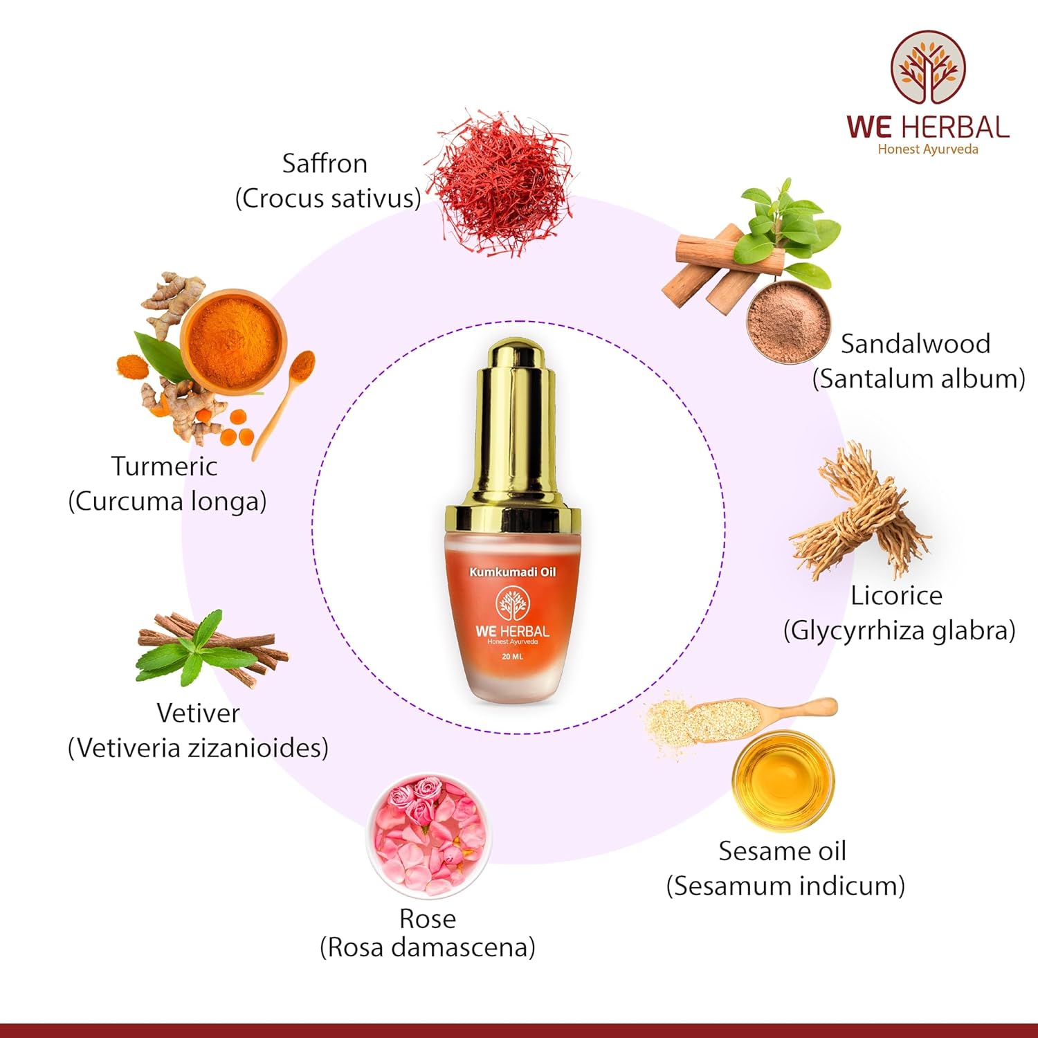 WeHerbal Kumkumadi Face Oil 10ml, Ayurvedic Brightening & Anti-Ageing Serum with Saffron, Turmeric & Sandalwood, Repairs Pigmentation & Fine Lines, No Added Colour or Fragrance