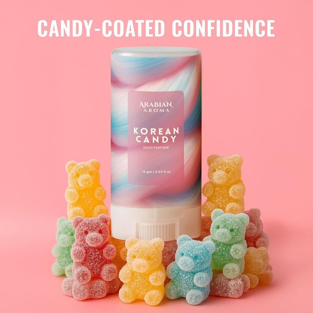 Arabian Aroma Korean Candy Solid Perfume Stick 15g | Sweet Fruity Unisex Pocket Perfume | Cherry, Citrus & Candy Fragrance | Long Lasting Travel Friendly