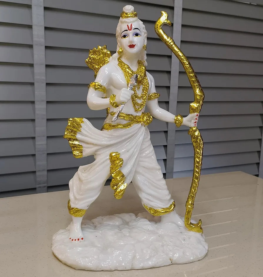 Alila Marble Finish Murti Idol Statue Sculpture Spiritual Hindu God Shri Ram White Idol 13.5 Inch