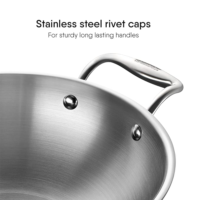 Stahl Artisan Triply Stainless Steel Kadhai With Lid | Kadai for Cooking | Stainless Steel Cookware Triply Kadai | 3.3 L | 26 Cm