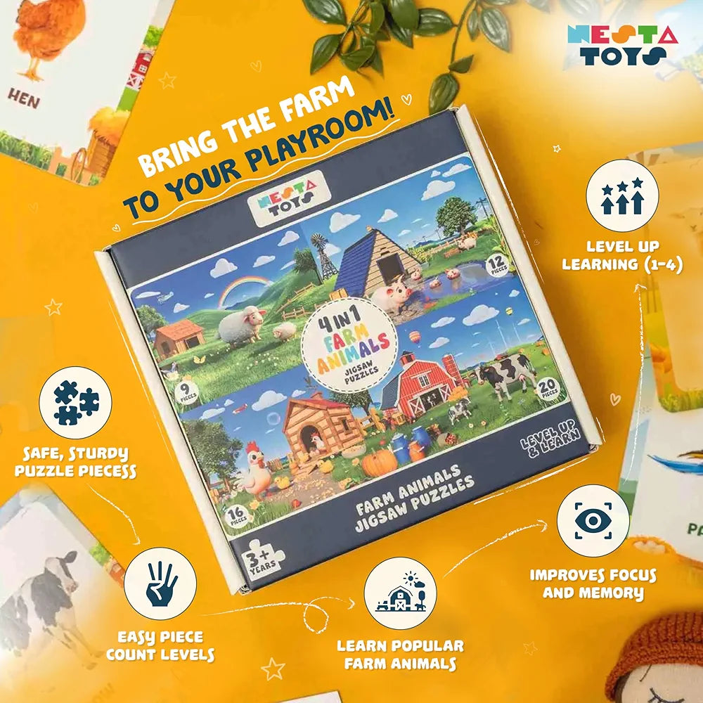 Nesta Toys Floor Puzzle & Game 4 in 1 Jigsaw Puzzle | Farm Animals  | Educational Toy, Gifts for Boys & Girls Ages 2, 3, 4, 5, 6 Years | Farm Animal Toys for Kids