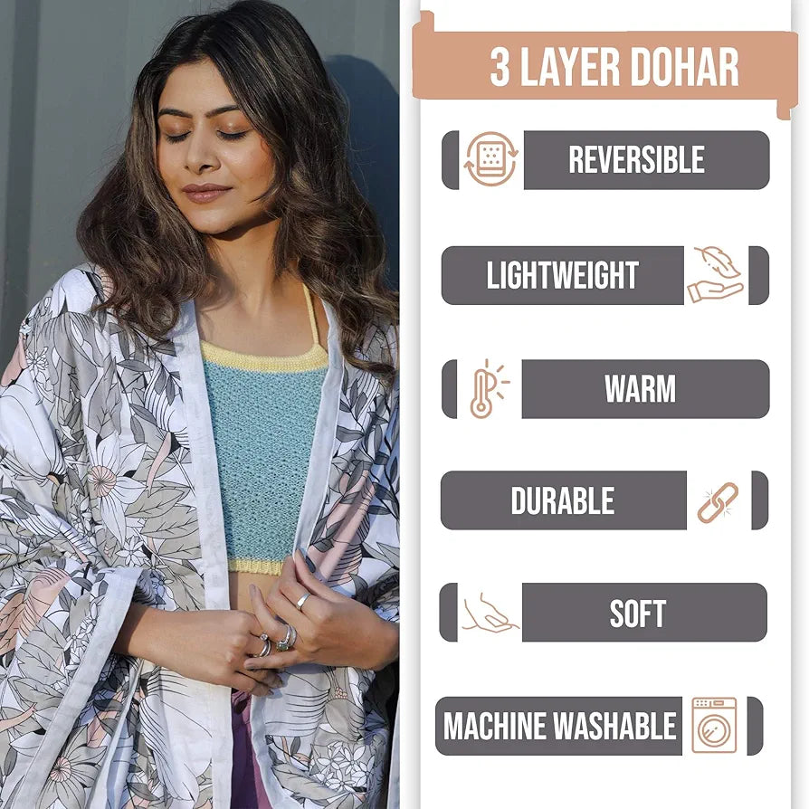 Divine Casa Floret 100% Cotton Double Dohar 120 GSM Soft & Lightweight Throw Blanket Colour Griffin