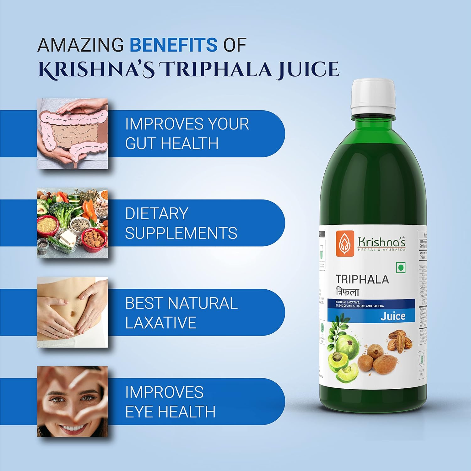 KRISHNA'S HERBAL & AYURVEDA Triphala Juice - 1000 Ml | Natural Laxative | Enriched With Amla, Harad, Baheda | Improves Digestion