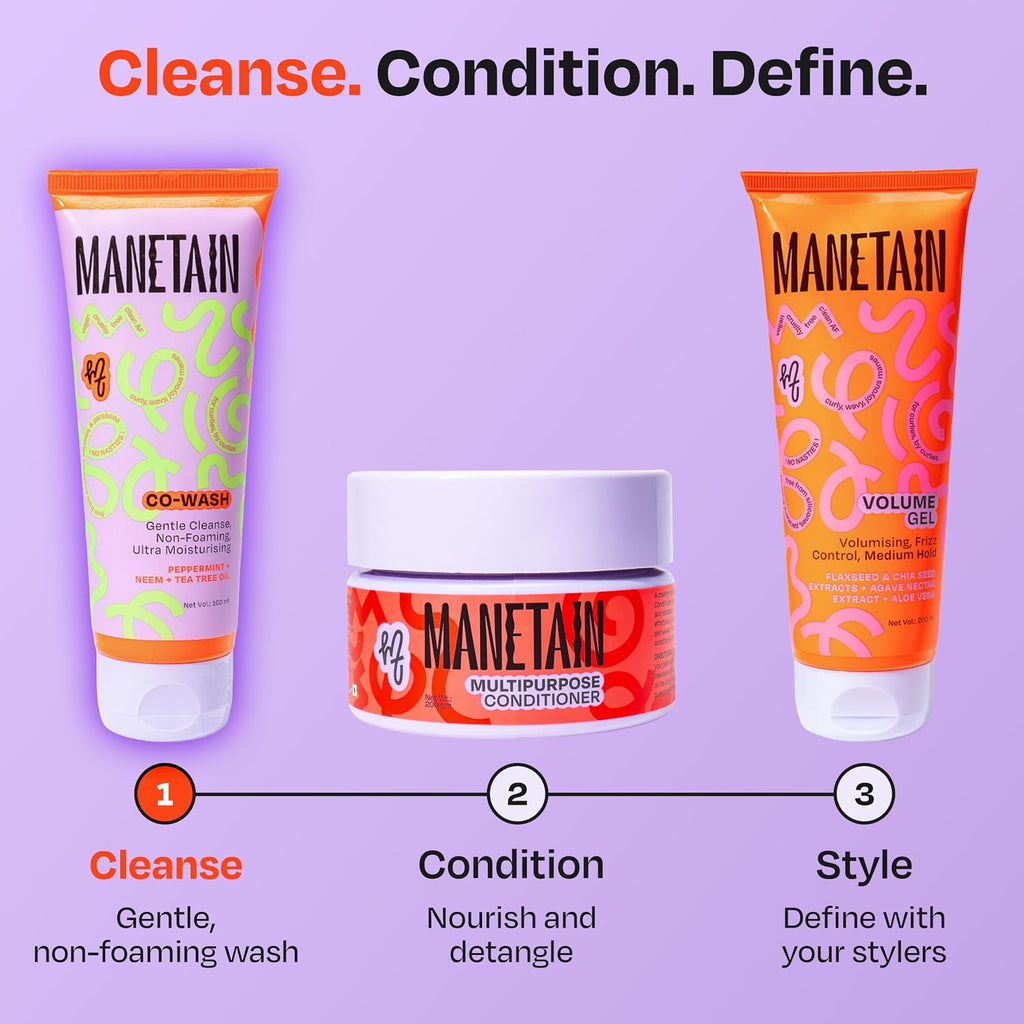 Manetain Co-Wash for Curly Hair - 100ml | 2 in 1 Shampoo & Conditioner | Non-foaming | Sulphate and Paraben Free | CG Friendly | Suitable for Dry and Frizzy Hair
