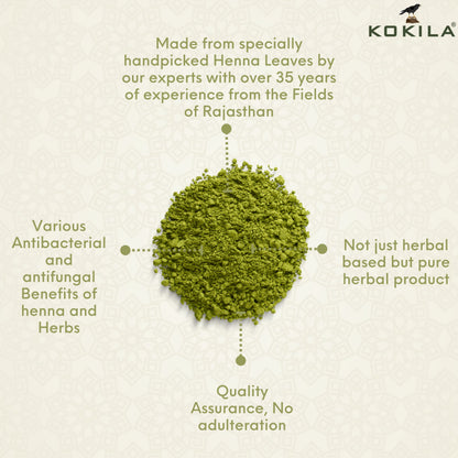 Kokila 100% Natural & Herbal Henna Mehandi Powder With 6 Ayurvedic Herbs, Organic Hair Colour