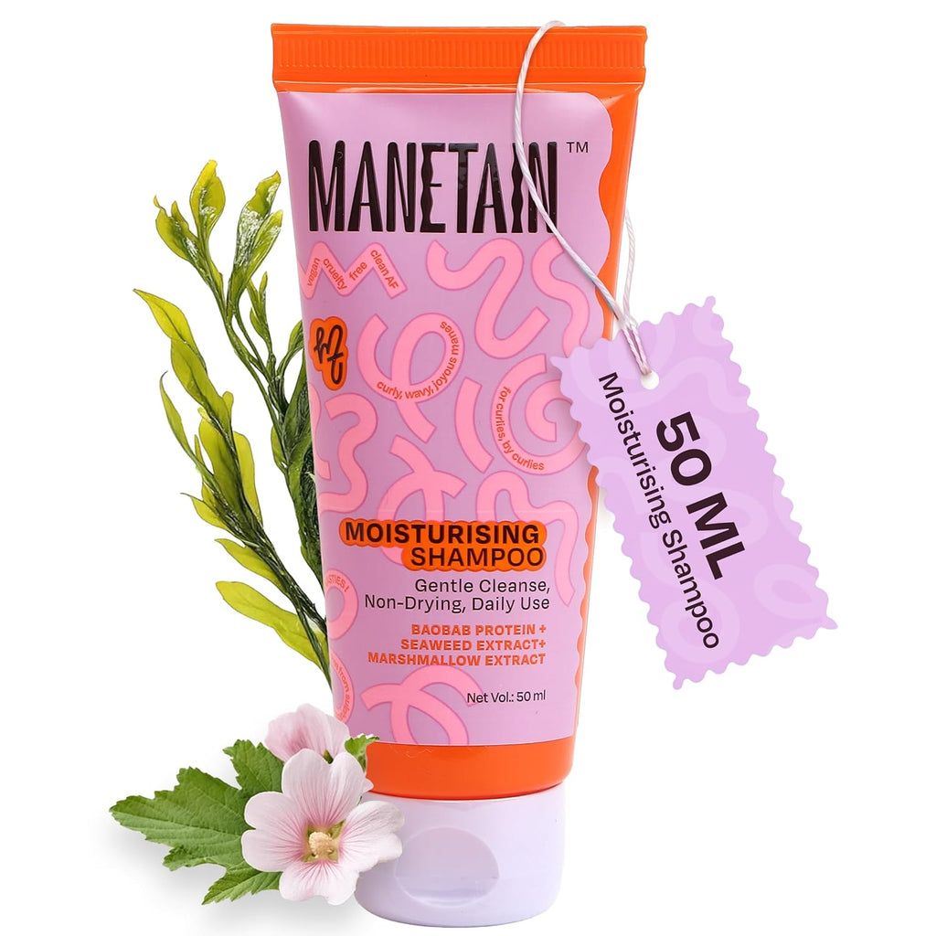 MANETAIN Moisturising Shampoo 50ml for Curly, Dry & Frizzy Hair | Sulphate & Paraben Free | Hydrates & Strengthens with Baobab Protein, Seaweed & Marshmallow Extract | CG-Friendly, Gentle Cleanser for Soft, Defined Curls