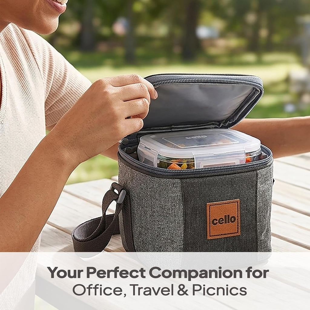 CELLO Glassy Square Lunch Box Set of 2 Pcs (320ml x 2) with Jacket