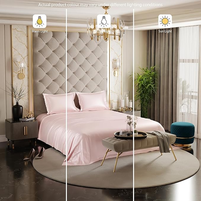 Stoa Paris Satin Bedsheets for Double Bed 300TC Premium Bedsheet with 2 Pillow Covers Colour Blushing Pink